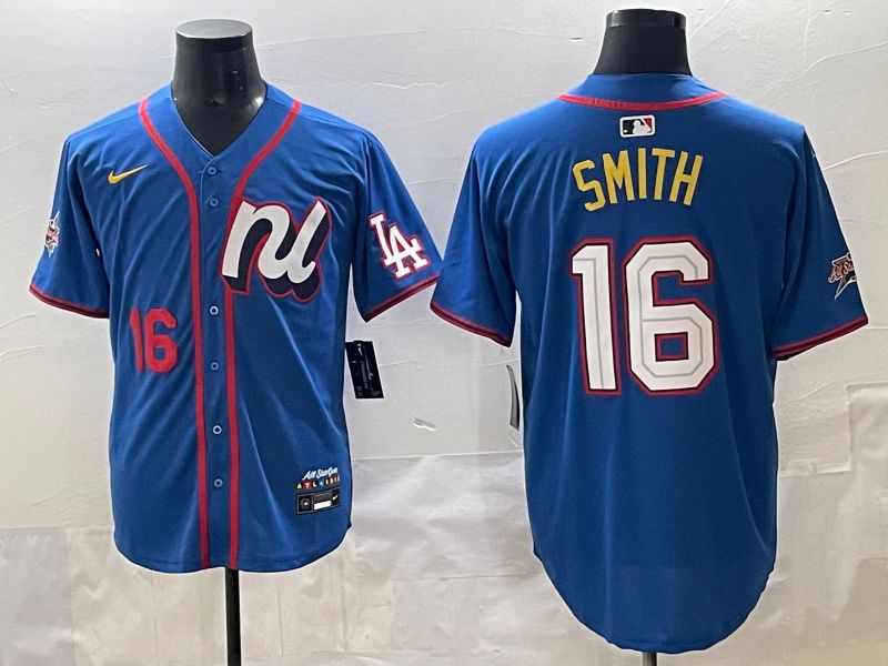 Men 2025 Los Angeles Dodgers #16 Smith Blue All star Blank Blue Nike MLB Jersey style 3